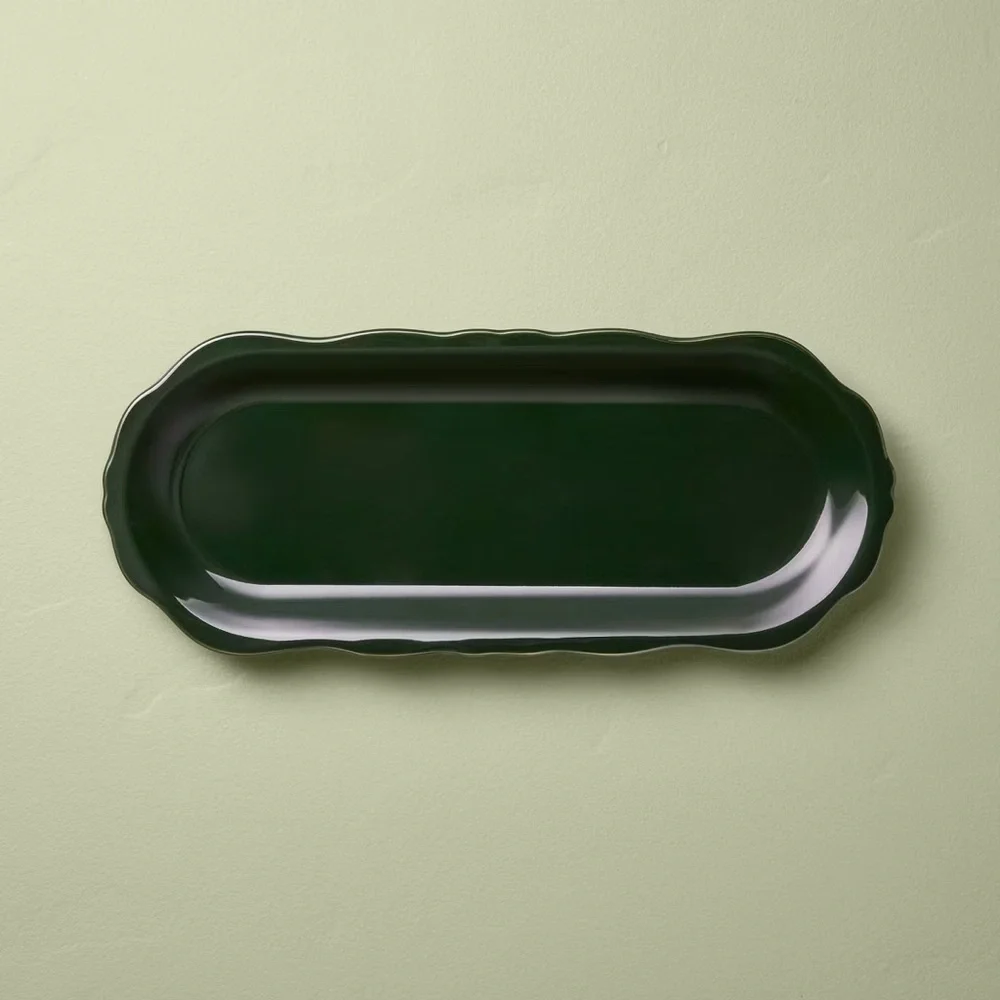 Stoneware Reactive Glaze Oval Serving Tray Dark Green - Hearth & Hand Magnolia